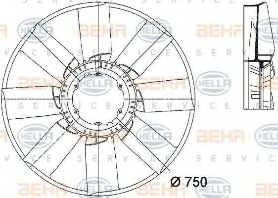 BEHR HELLA SERVICE 8MV376733261 Крыльчатка вентилятора, охлаждение двигателя