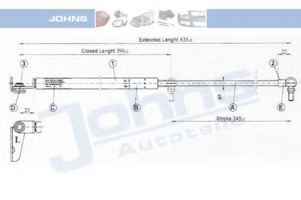 JOHNS 81539591 Газовая пружина, крышка багажник