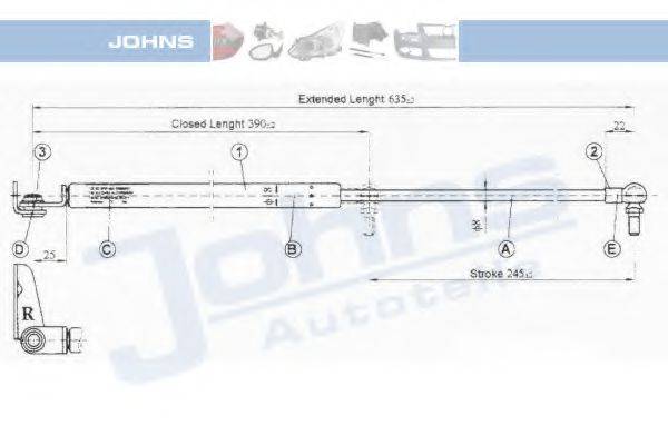 JOHNS 81539592 Газовая пружина, крышка багажник