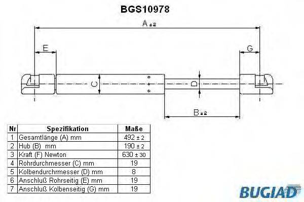 BUGIAD BGS10978 Газовая пружина, крышка багажник