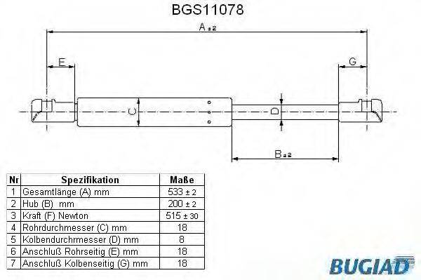 BUGIAD BGS11078 Газовая пружина, крышка багажник