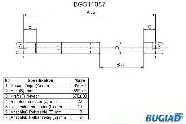 BUGIAD BGS11087 Газовая пружина, крышка багажник