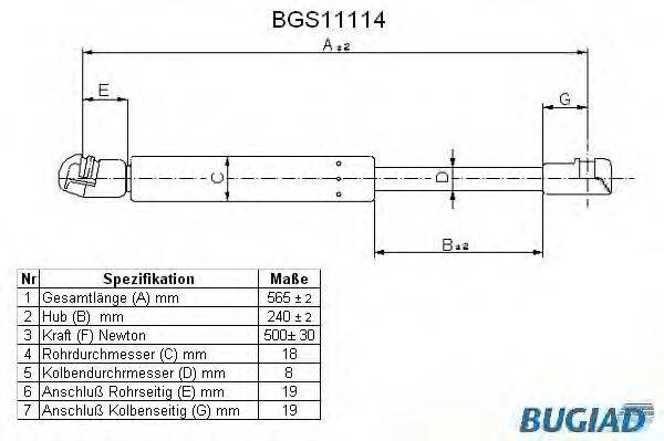 BUGIAD BGS11114 Газовая пружина, крышка багажник