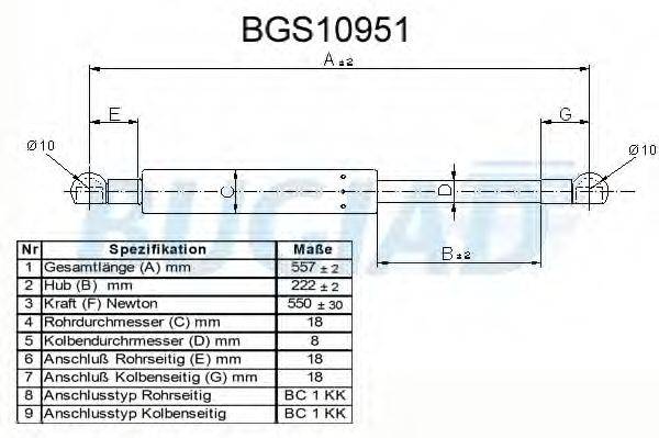 BUGIAD BGS10951 Газовая пружина, крышка багажник