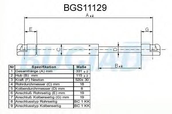 BUGIAD BGS11129 Газовая пружина, крышка багажник