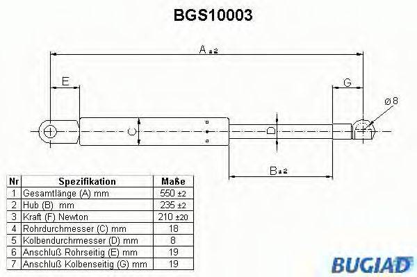 BUGIAD BGS10003 Газовая пружина, крышка багажник