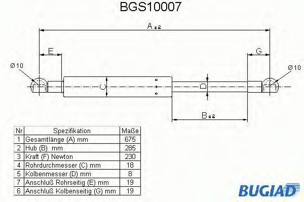 BUGIAD BGS10007 Газовая пружина, капот