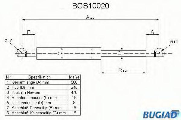 BUGIAD BGS10020 Газовая пружина, крышка багажник