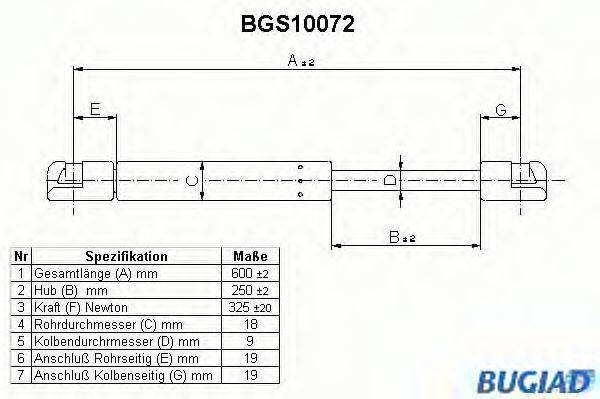 BUGIAD BGS10072 Газовая пружина, крышка багажник