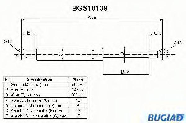 BUGIAD BGS10139 Газовая пружина, крышка багажник