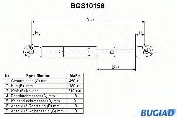 BUGIAD BGS10156 Газовая пружина, крышка багажник