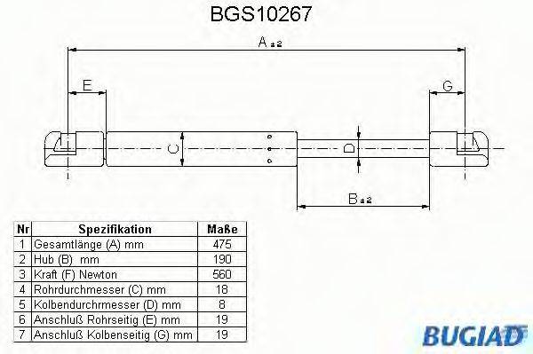 BUGIAD BGS10267 Газовая пружина, крышка багажник