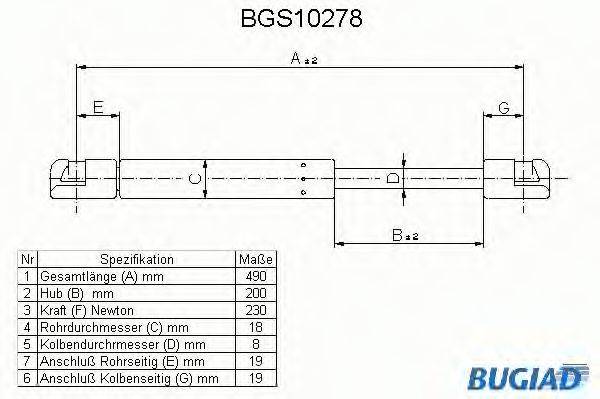 BUGIAD BGS10278 Газовая пружина, крышка багажник