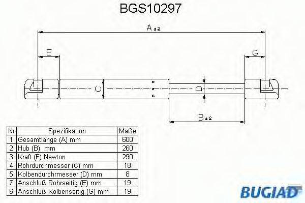 BUGIAD BGS10297 Газовая пружина, крышка багажник