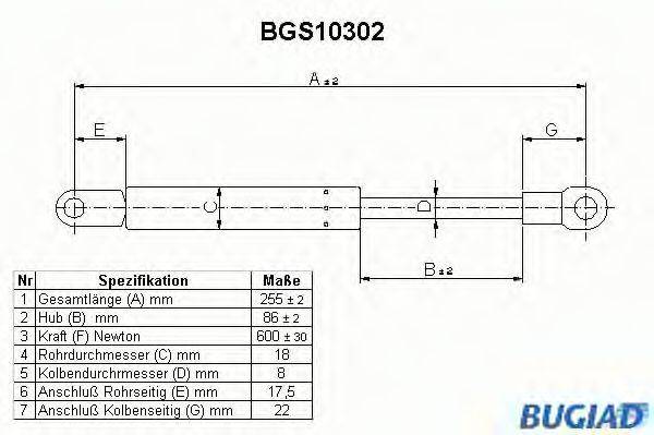 BUGIAD BGS10302 Газовая пружина, крышка багажник