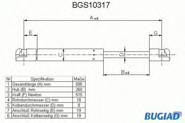 BUGIAD BGS10317 Газовая пружина, крышка багажник