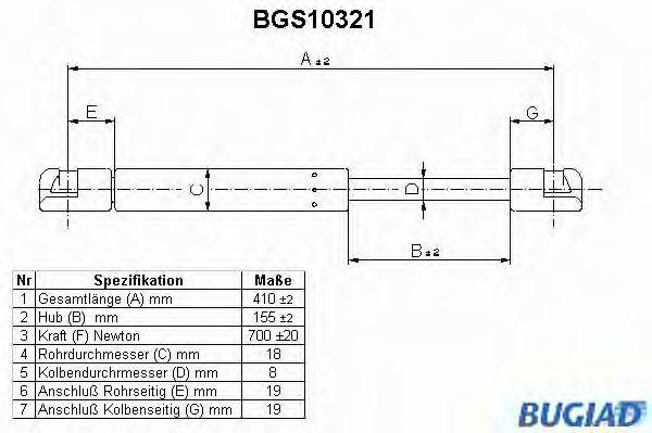 BUGIAD BGS10321 Газовая пружина, крышка багажник