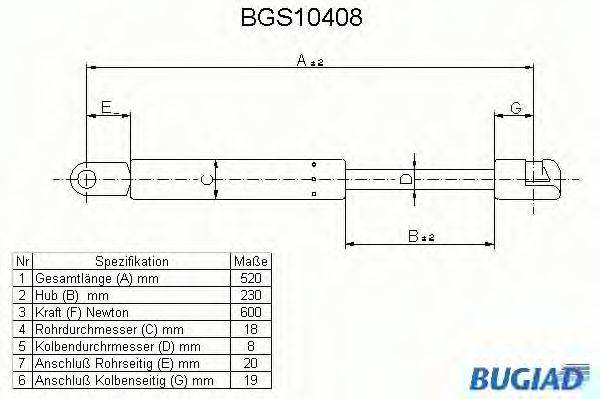 BUGIAD BGS10408 Газовая пружина, крышка багажник