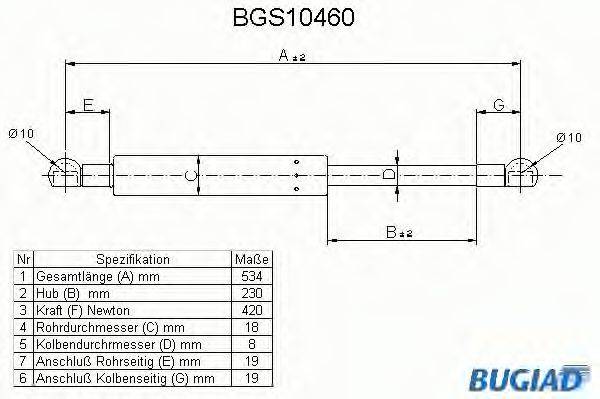 BUGIAD BGS10460 Газовая пружина, крышка багажник