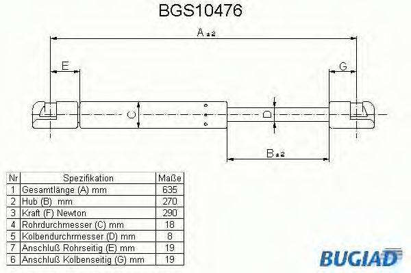 BUGIAD BGS10476 Газовая пружина, крышка багажник