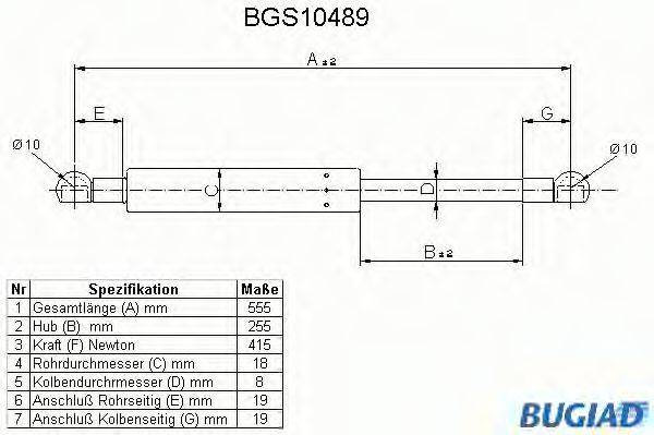 BUGIAD BGS10489 Газовая пружина, крышка багажник