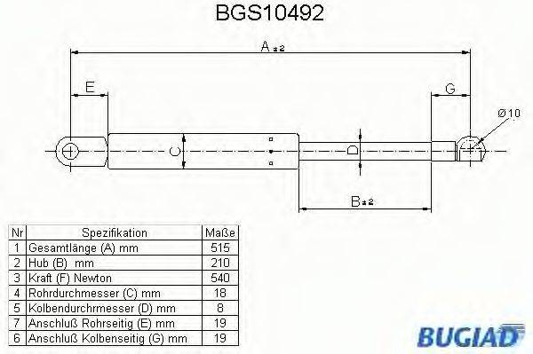 BUGIAD BGS10492 Газовая пружина, крышка багажник