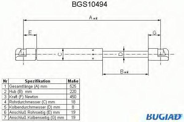 BUGIAD BGS10494 Газовая пружина, крышка багажник