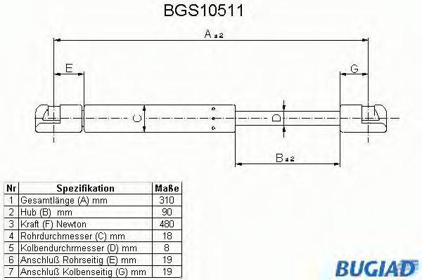 BUGIAD BGS10511 Газовая пружина, крышка багажник