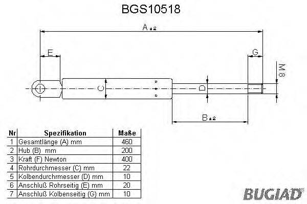 BUGIAD BGS10518 Газовая пружина, крышка багажник