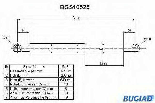 BUGIAD BGS10525 Газовая пружина, крышка багажник