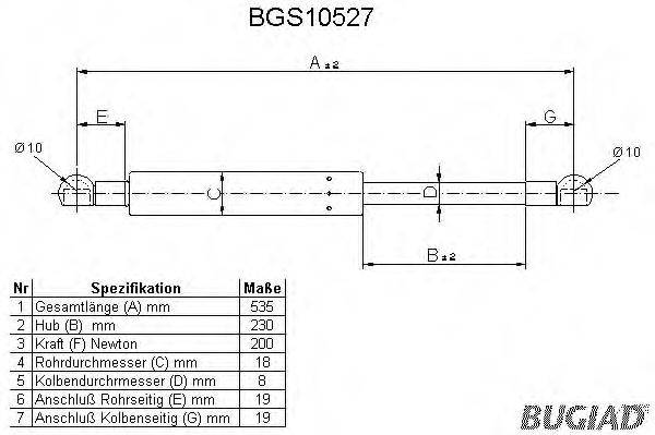 BUGIAD BGS10527 Газовая пружина, крышка багажник