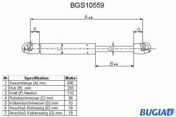 BUGIAD BGS10559 Газовая пружина, крышка багажник