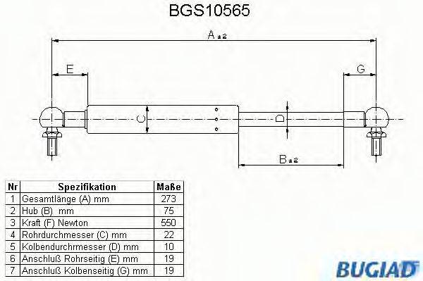 BUGIAD BGS10565 Газовая пружина, крышка багажник