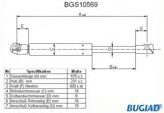 BUGIAD BGS10569 Газовая пружина, крышка багажник