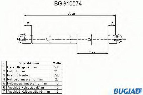 BUGIAD BGS10574 Газовая пружина, крышка багажник