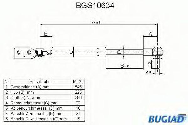 BUGIAD BGS10634 Газовая пружина, крышка багажник