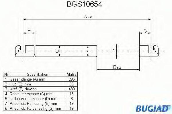 BUGIAD BGS10654 Газовая пружина, крышка багажник