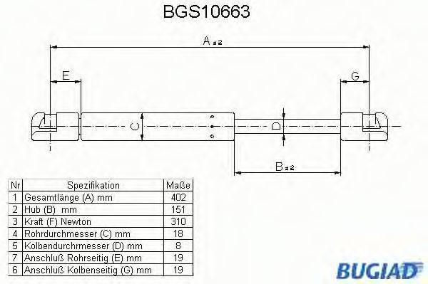 BUGIAD BGS10663 Газовая пружина, крышка багажник