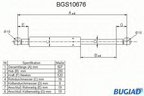 BUGIAD BGS10676 Газовая пружина, крышка багажник