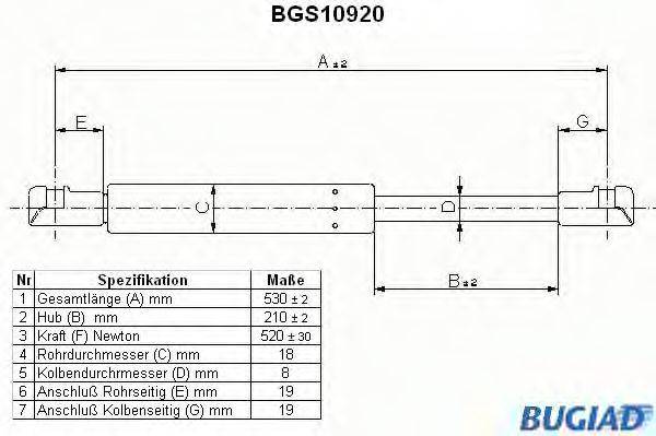BUGIAD BGS10920 Газовая пружина, крышка багажник