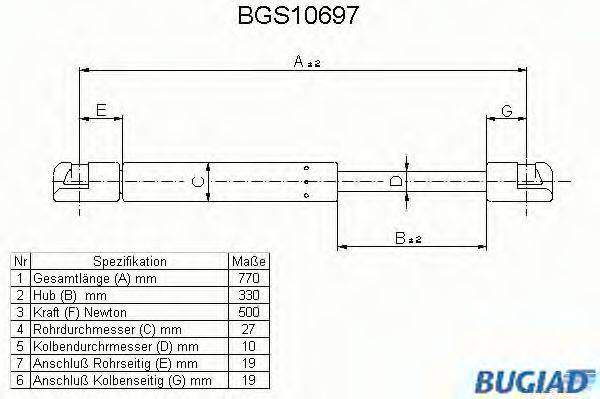 BUGIAD BGS10697 Газовая пружина, крышка багажник