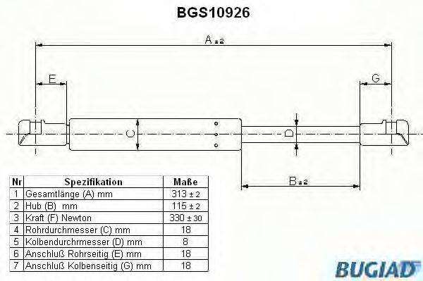 BUGIAD BGS10926 Газовая пружина, капот