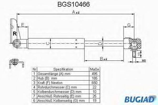 BUGIAD BGS10466 Газовая пружина, крышка багажник