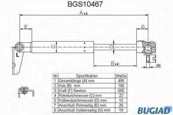 BUGIAD BGS10467 Газовая пружина, крышка багажник