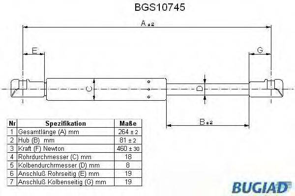 BUGIAD BGS10745 Газовая пружина, крышка багажник