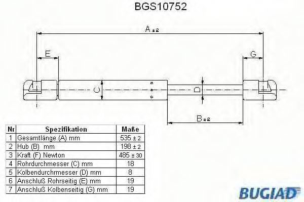 BUGIAD BGS10752 Газовая пружина, крышка багажник