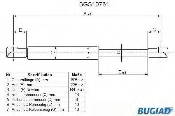 BUGIAD BGS10761 Газовая пружина, крышка багажник