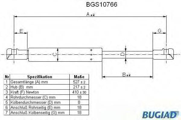 BUGIAD BGS10766 Газовая пружина, крышка багажник