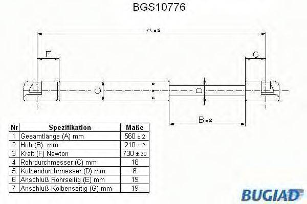 BUGIAD BGS10776 Газовая пружина, крышка багажник