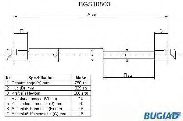 BUGIAD BGS10803 Газовая пружина, капот